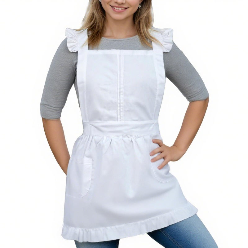 Love Potato Retro Style Cotton Kitchen Apron for Women - Adjustable Cross Back Ties, 2 Pockets - White - Image 2